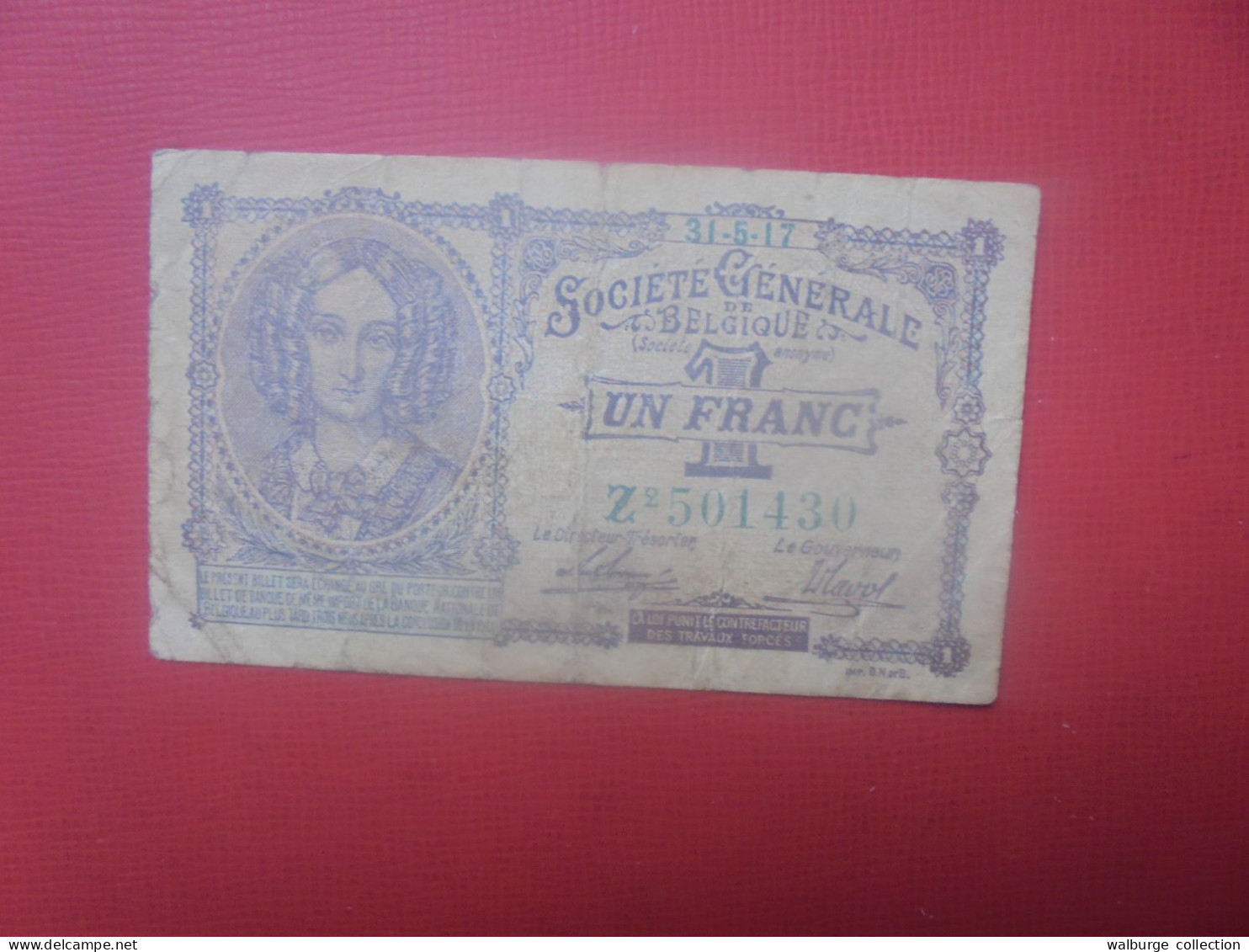 BELGIQUE 1 Franc 1917 Circuler (B.18) - 1-2 Francs
