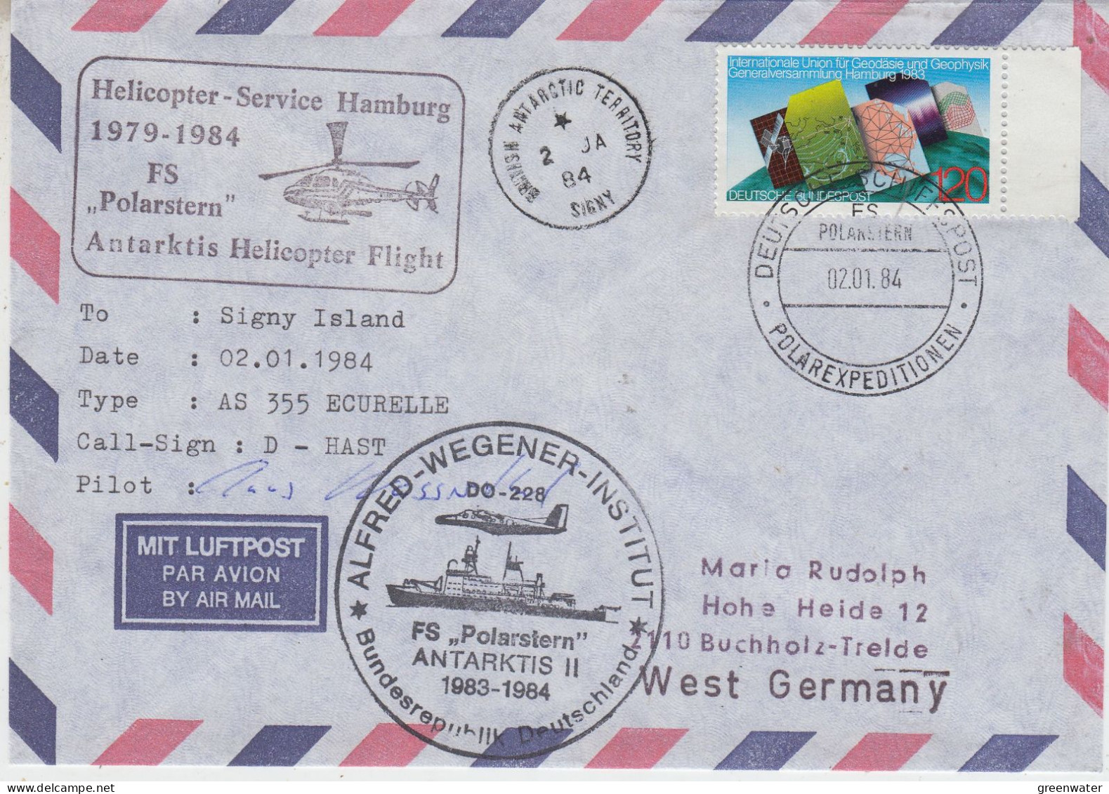 Germany Heli Flight From Polarstern To Signy 02.01.1984 (ET159B) - Vols Polaires