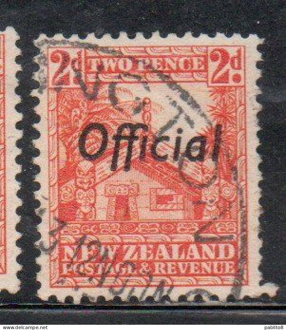 NEW ZEALAND NUOVA ZELANDA 1936 1942 1938 OFFICIAL STAMPS MAORI CARVED HOUSE OVERPRINTED 2p USATO USED OBLITERE' - Oblitérés