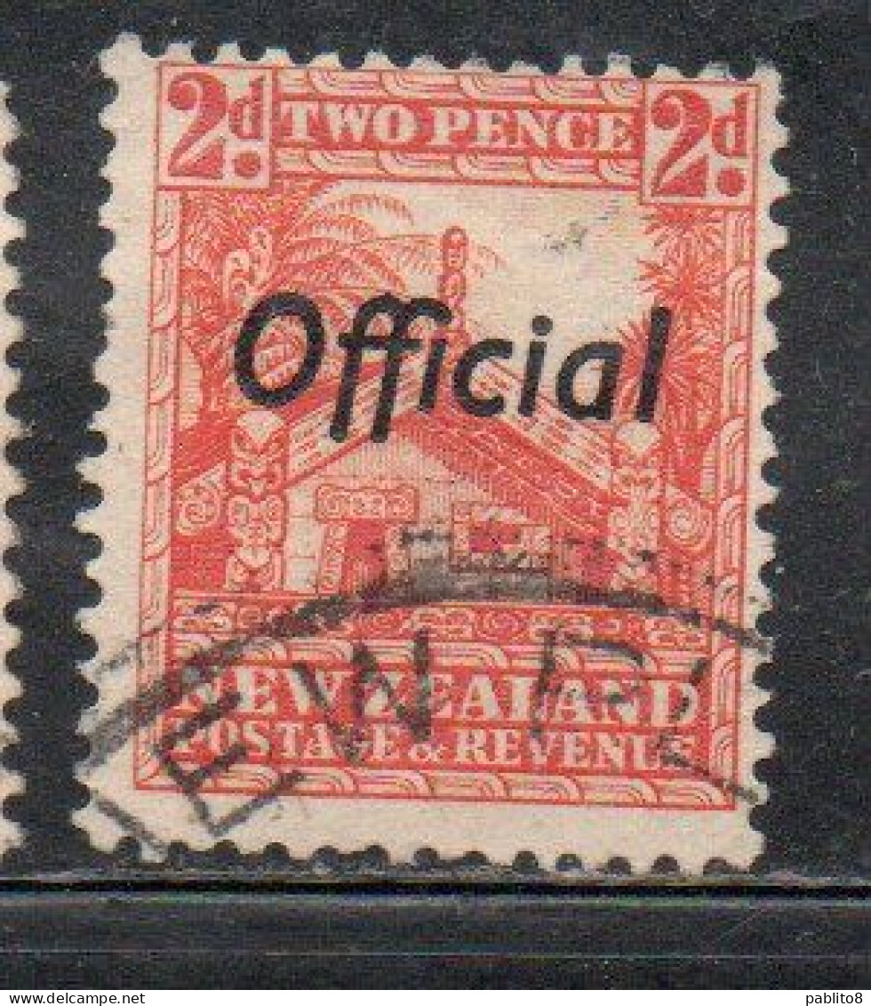 NEW ZEALAND NUOVA ZELANDA 1936 1942 1938 OFFICIAL STAMPS MAORI CARVED HOUSE OVERPRINTED 2p USATO USED OBLITERE' - Used Stamps