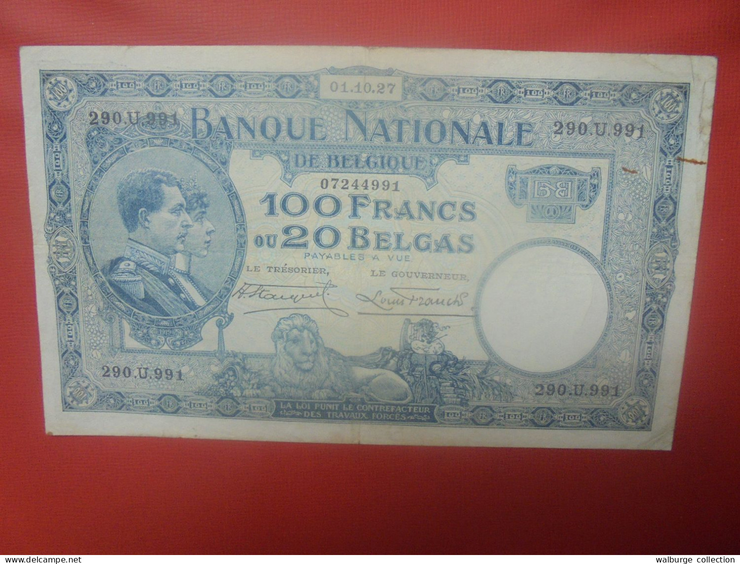 BELGIQUE 100 Francs 1-10-1927 Circuler (B.18) - 100 Francs & 100 Francs-20 Belgas