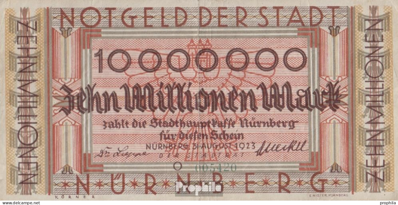 Nürnberg Inflationsgeld Stadt Nürnberg Gebraucht (III) 1923 10 Millionen Mark - 10 Mio. Mark