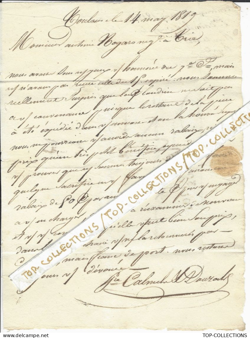 1819 LETTRE De Toulouse Pour Antoine Nogaro à Trie Sur Baïse Hautes Pyrénées   NEGOCE TISSUS  V.SCANS - 1801-1848: Precursors XIX