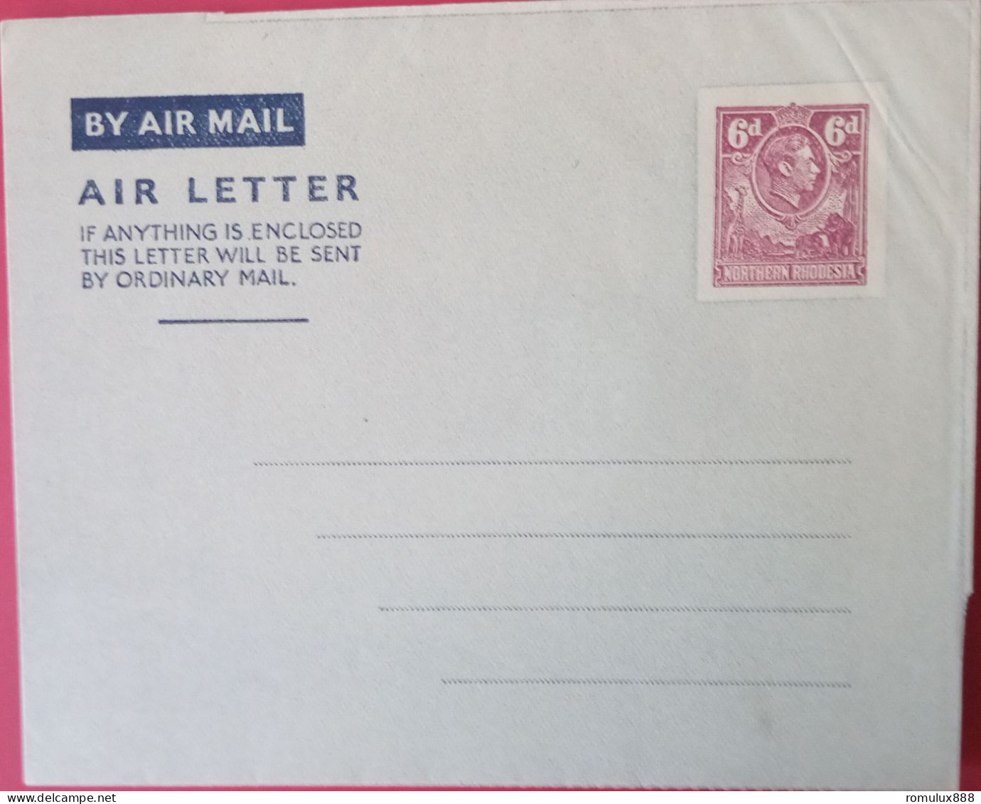 NORTHERN RHODESIA AIR LETTER UNUSED FROM 1930s. - Rhodésie Du Nord (...-1963)