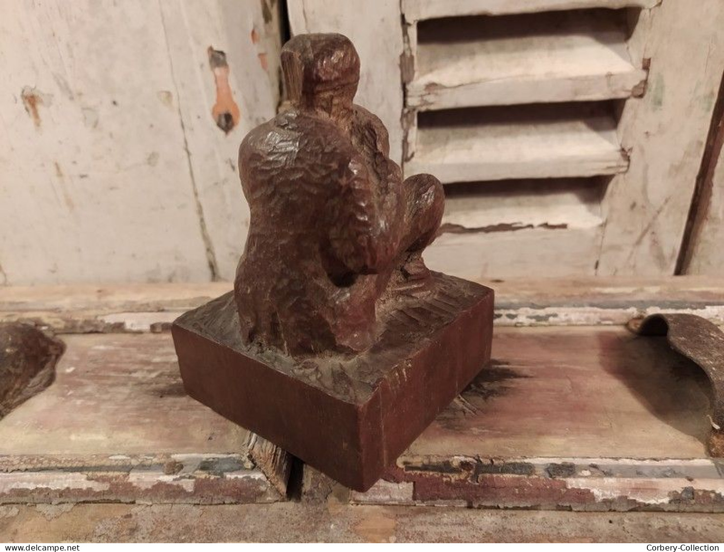 Sculpture Sur Bois (Ebauche) Prisonnier Allemand Jouant De L'harmonica 1ère Guerre Mondiale 14-18 WW1 - Holz