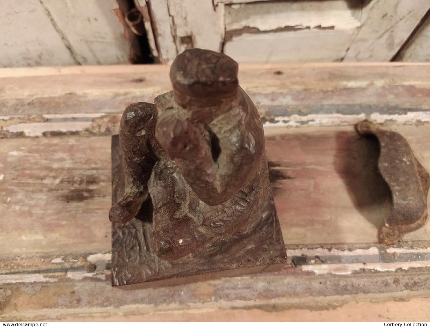 Sculpture sur Bois (Ebauche) Prisonnier Allemand jouant de l'harmonica 1ère Guerre Mondiale 14-18 WW1