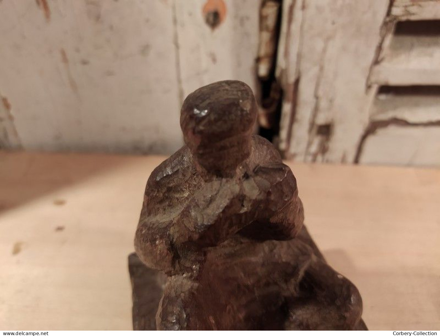 Sculpture sur Bois (Ebauche) Prisonnier Allemand jouant de l'harmonica 1ère Guerre Mondiale 14-18 WW1