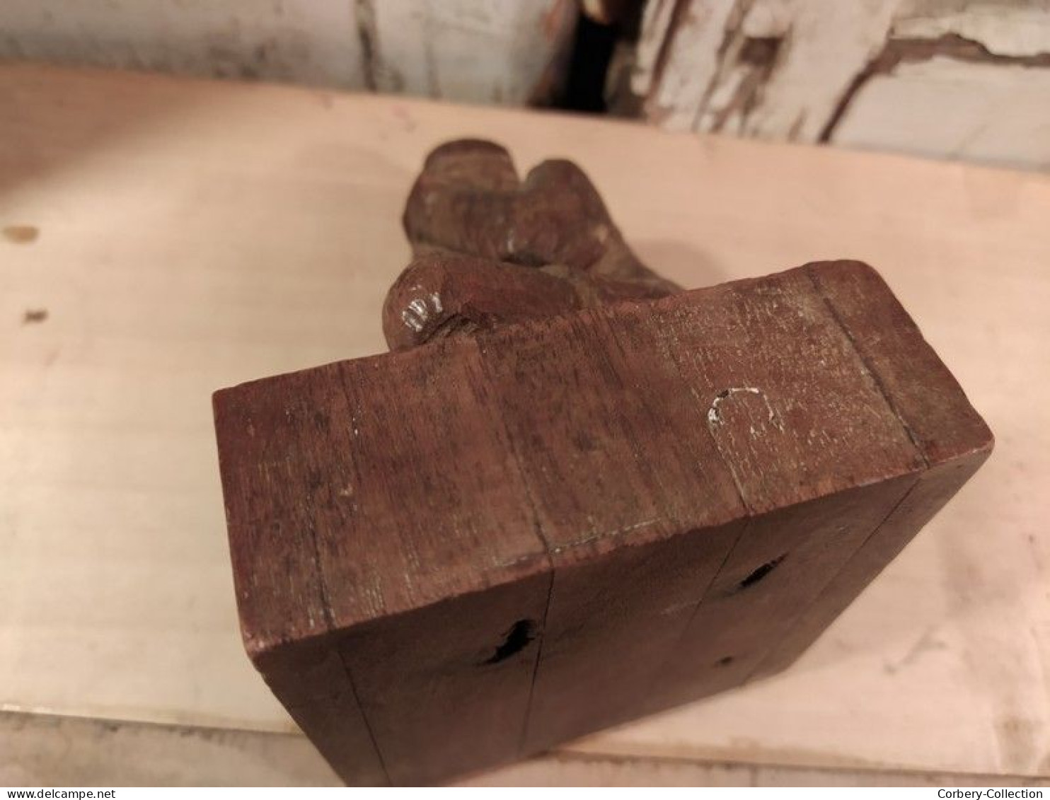 Sculpture sur Bois (Ebauche) Prisonnier Allemand jouant de l'harmonica 1ère Guerre Mondiale 14-18 WW1