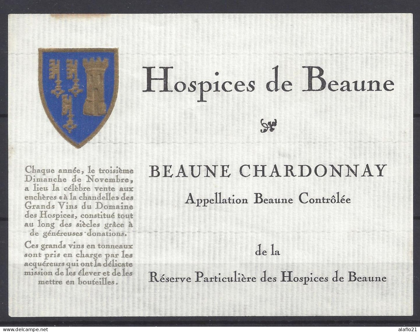 ETIQUETTE - HOSPICES De BEAUNE - BEAUNE CHARDONNAY - Bourgogne