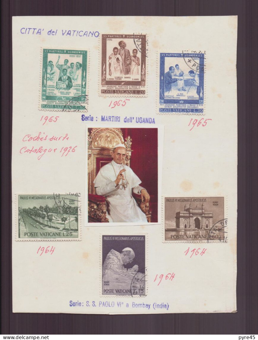VATICAN 1964 / 65 MARTYR DE L OUGANDA ET PAUL VI A BOMBAY SUR CARTON - Used Stamps