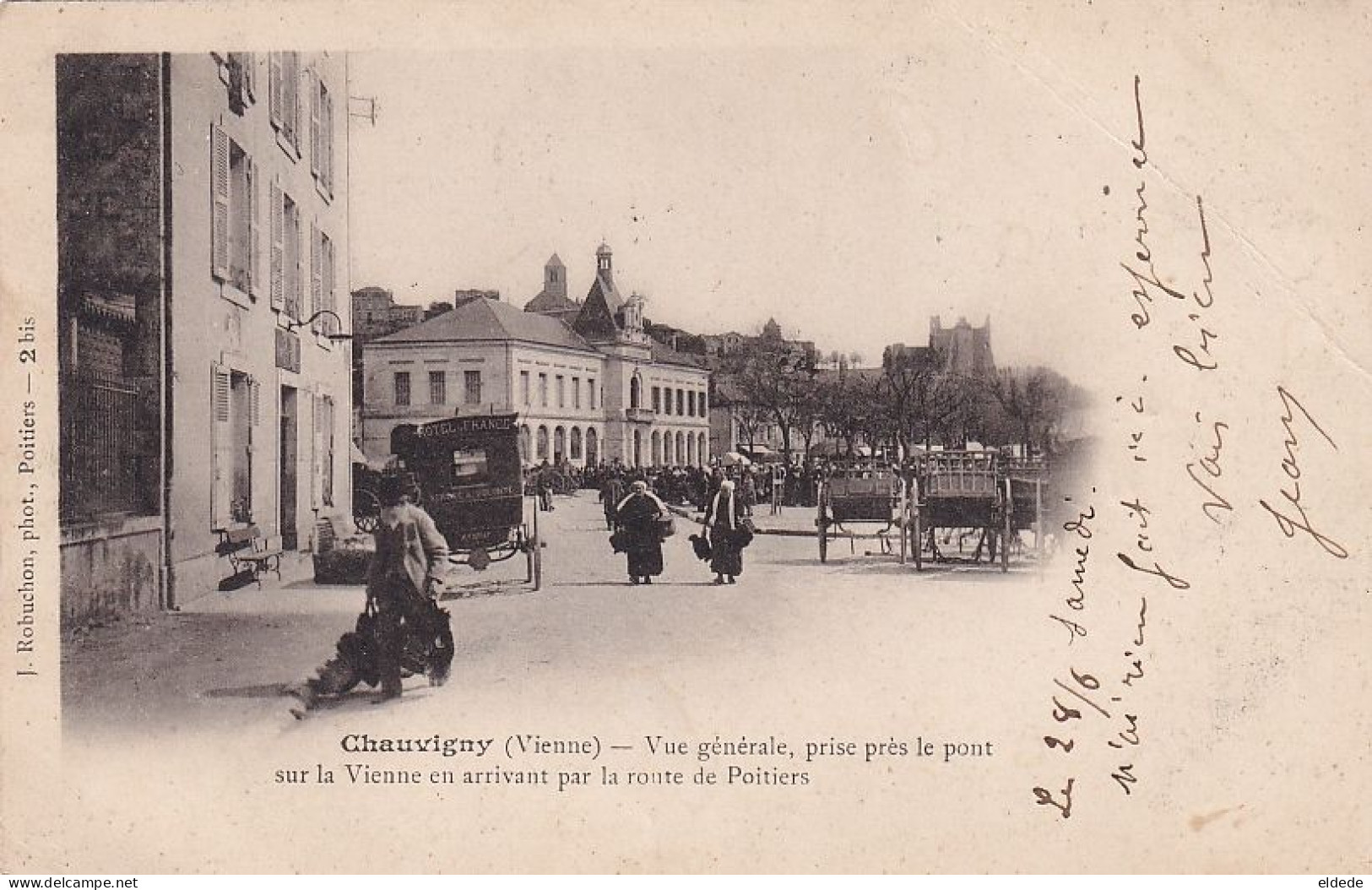 Attelage Diligence Taxi De L' Hotel De France Marché à Chauvigny Vienne 1903 - Taxis & Cabs