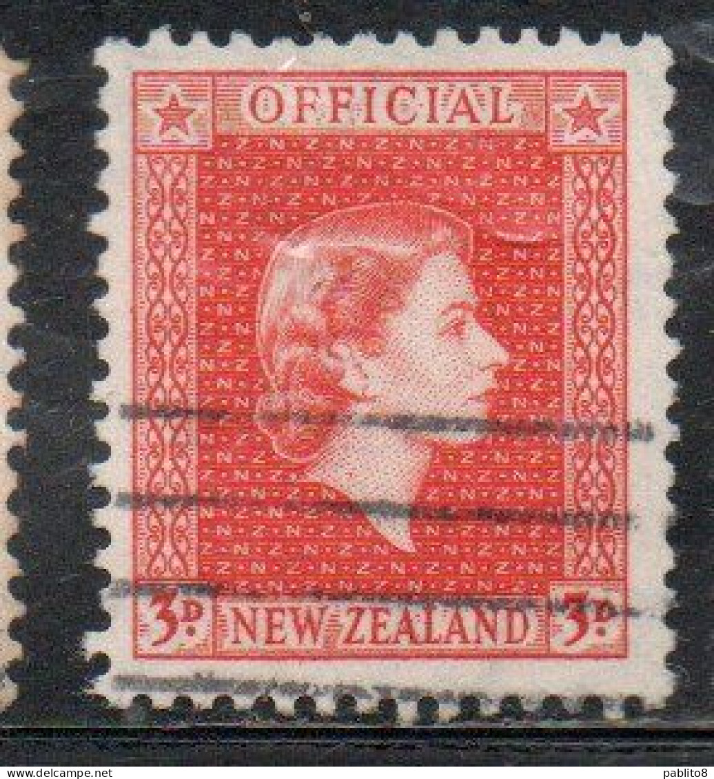 NEW ZEALAND NUOVA ZELANDA 1954 OFFICIAL STAMPS QUEEN ELIZABETH II 3p USED USATO OBLITERE' - Service