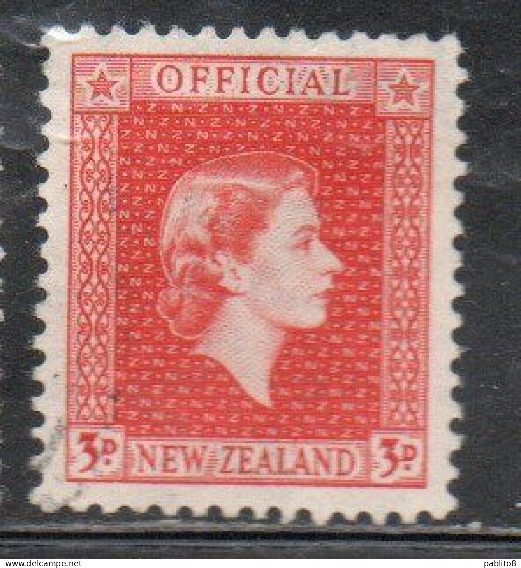 NEW ZEALAND NUOVA ZELANDA 1954 OFFICIAL STAMPS QUEEN ELIZABETH II 3p USED USATO OBLITERE' - Service