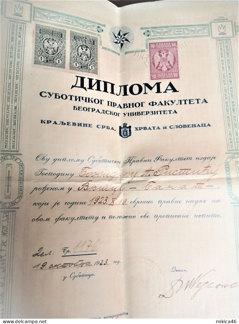 YUGOSLAVIA - KINGDOM SHS - SUBOTICA - SZABADKA -1923 - Diplômes & Bulletins Scolaires