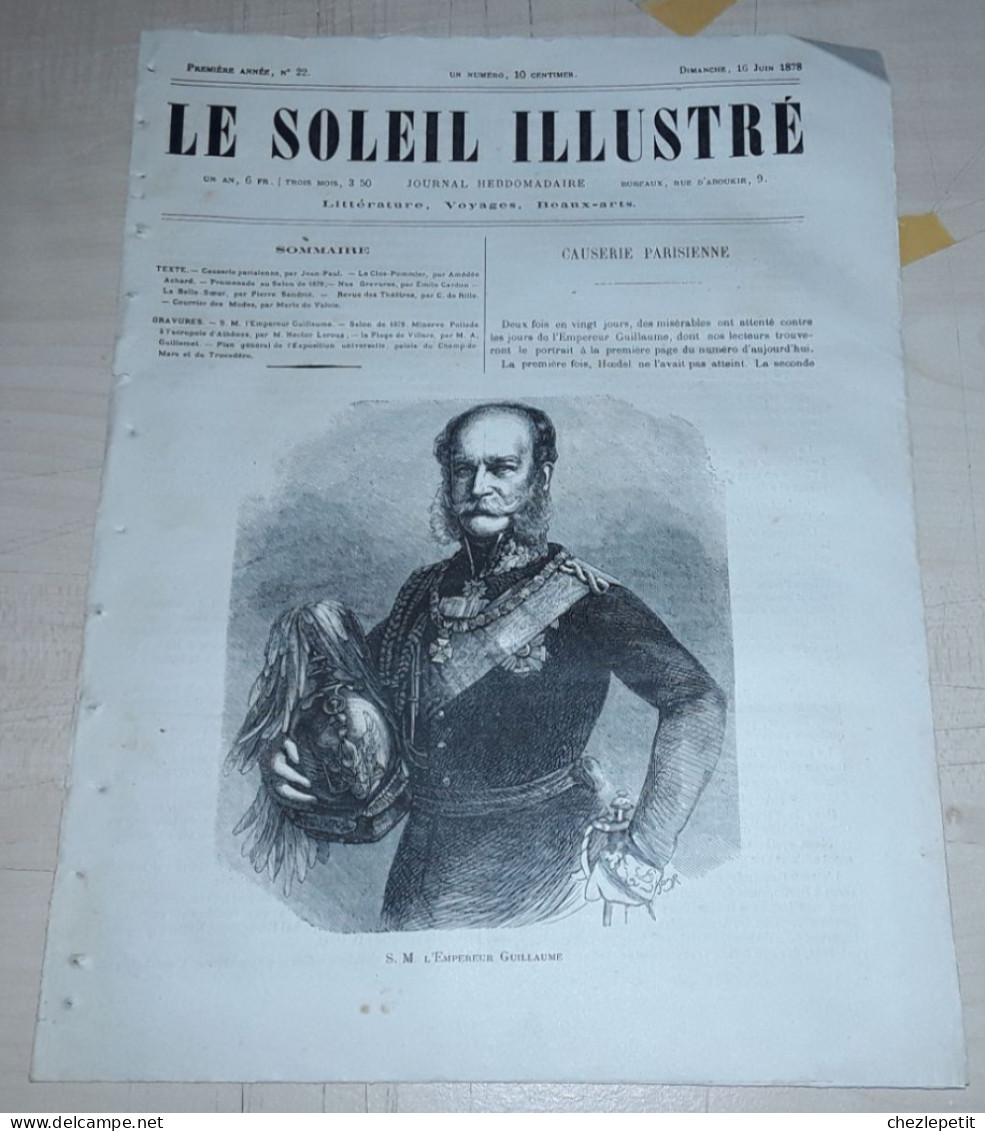 JOURNAL LE SOLEIL ILLUSTRE N°22 L'Empereur Guillaume Plan Exposition Universelle - 1850 - 1899