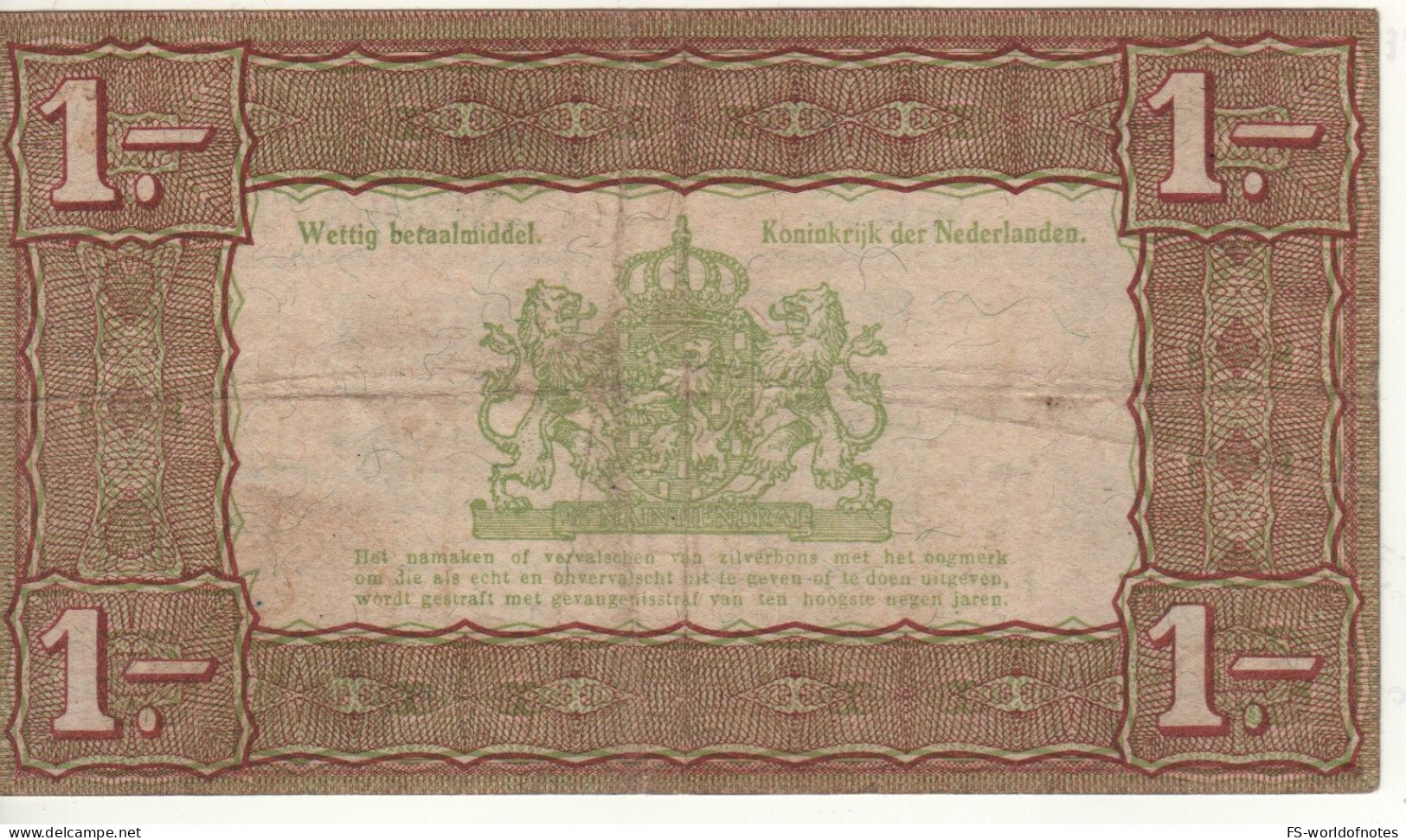 NETHERLANDS  1 Gulden   P61   Dated   1.10.1938 (  Queen Wilhelmina  + Arms At Back ) - 1 Florín Holandés (gulden)