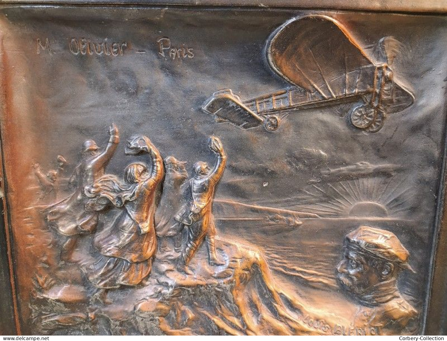 Sculpture Bas-Relief Terre Cuite Aviation Louis Blériot Signée M. Olivier Paris Ca1900 / Avion - Other & Unclassified