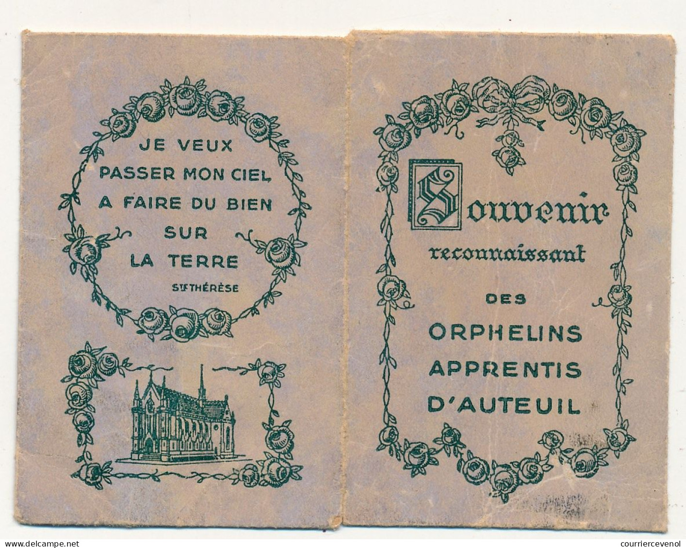 Petit Dépliant "Souvenir Reconnaissant Des Orphelins D'Auteuil" - Médaille Et Pétale Bénits... - Godsdienst & Esoterisme