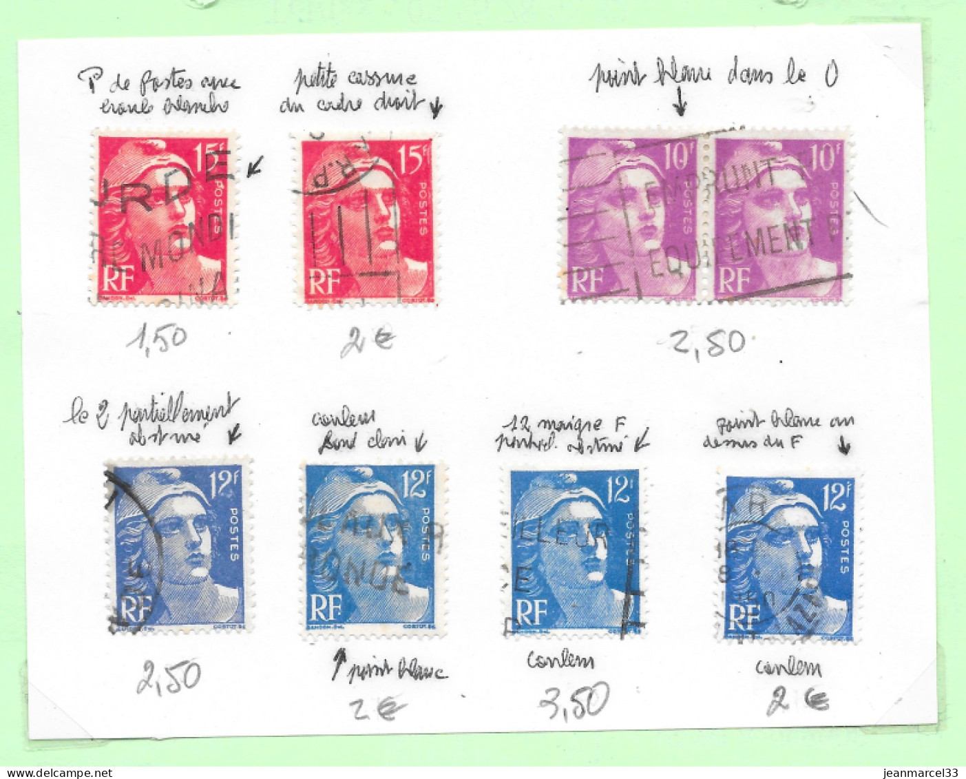 Variété Diverses Sur 8 Timbres  Gandon N° Yvert 811-812 Et 813 Oblitération Diverses - Used Stamps