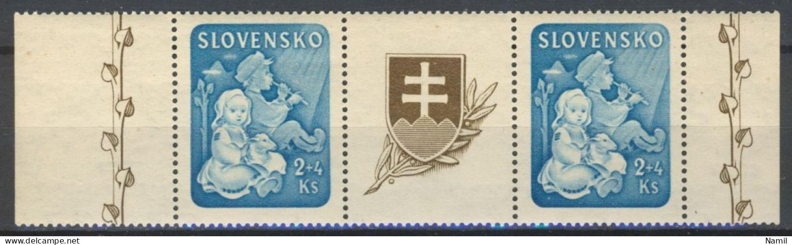 Slovaquie 1944 Mi 155 (Yv 117), (MNH)** Le Paire Avec Interpaneau - Ungebraucht