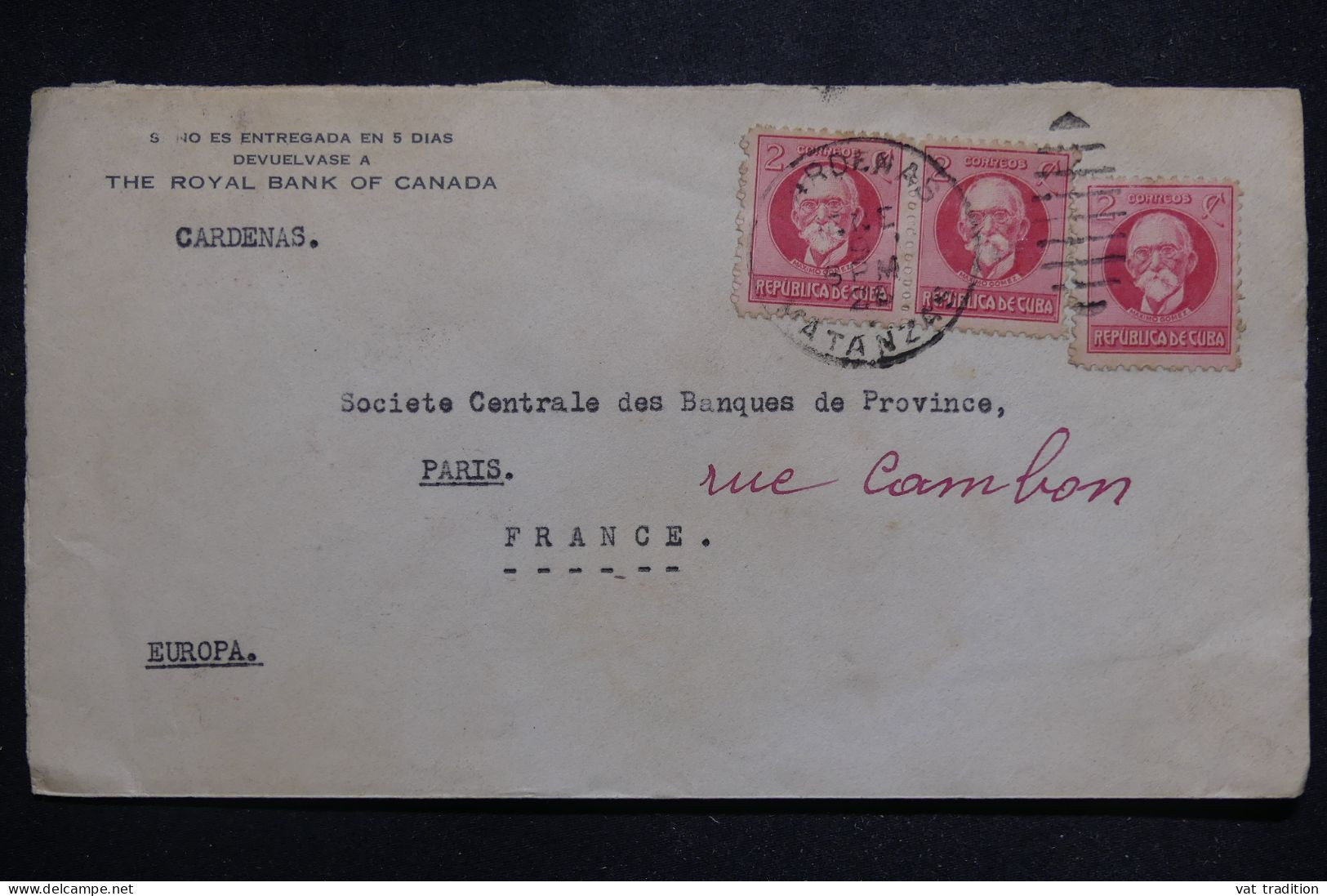 CUBA - Enveloppe Commerciale De Cardenas Pour Paris En 1926  - L 146771 - Briefe U. Dokumente