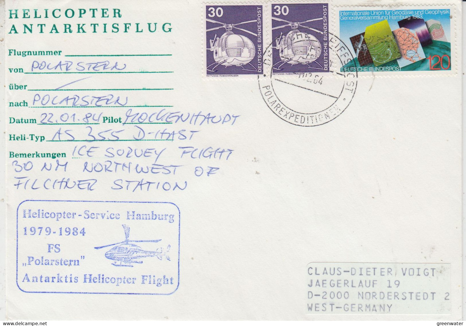 Germany Heli Flight From Polarstern To Polarstern (ice Survey) 22.01.1984 (ET166A) - Vols Polaires