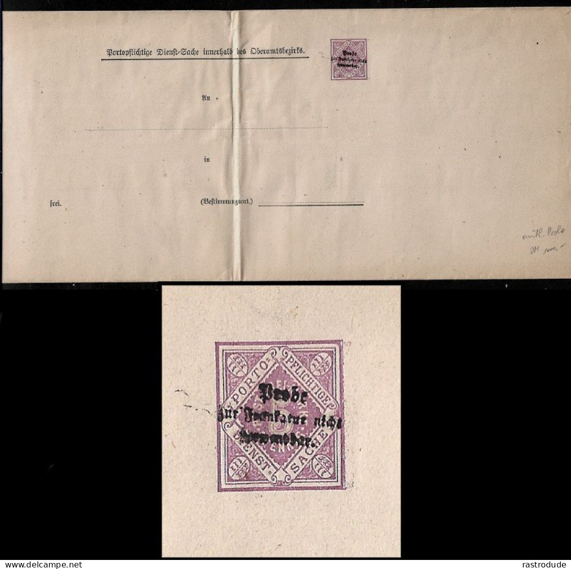 1875 SELTEN - WÜRTTEMBERG 5Pf. ÜBERDRUCK PROBE FÜR FRANKATUR NICHT VERWENDAR DIENSTUMSCHLAG DU 1 - Ganzsachen