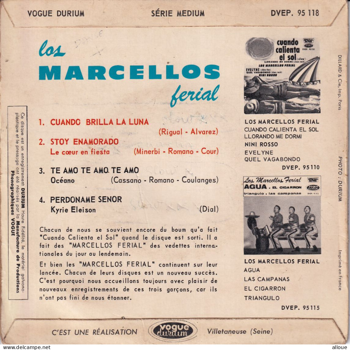 LOS MARCELLOS FERIAL - FR EP - CUANDO BRILLA LA LUNA + 3 - Wereldmuziek