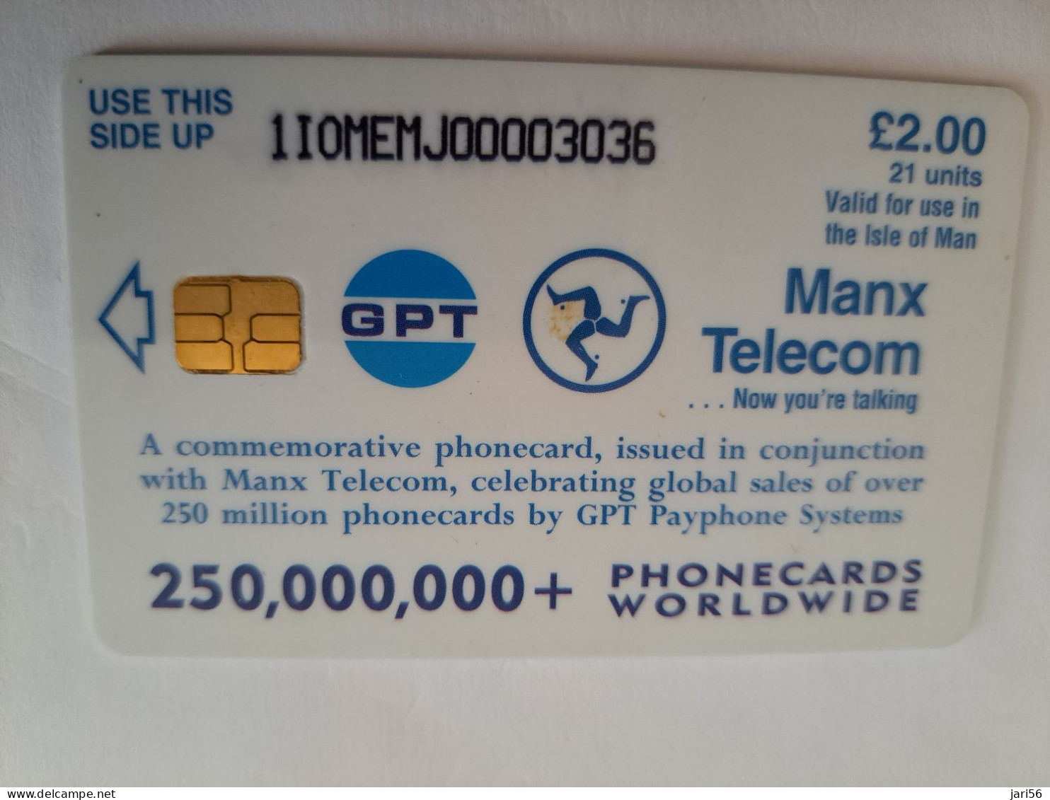 ISLE OF MAN 2 POUND  MANX TELECOM  21 UNITS / 250.000.000 + PHONECARDS WORLDWIDE           CHIP   ** 15103** - Man (Isle Of)