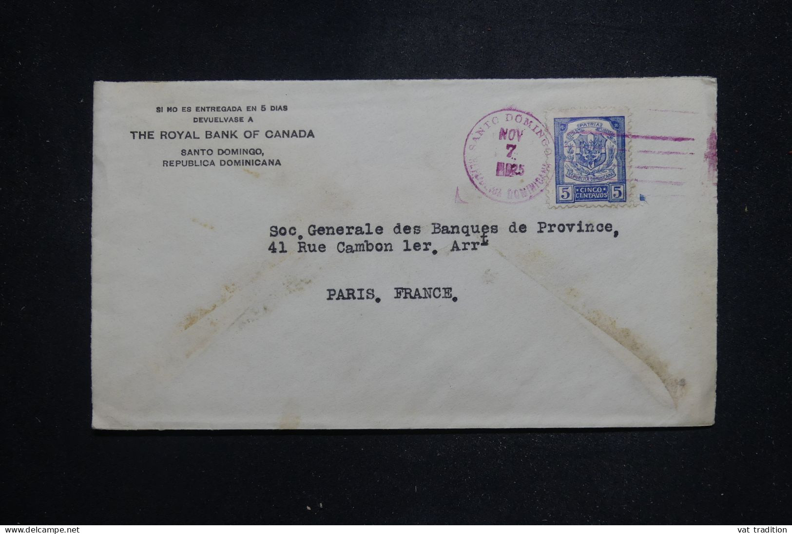 DOMINICAINE - Enveloppe Commerciale De Santo Domingo Pour Paris En 1925 - L 146787 - Dominicaine (République)