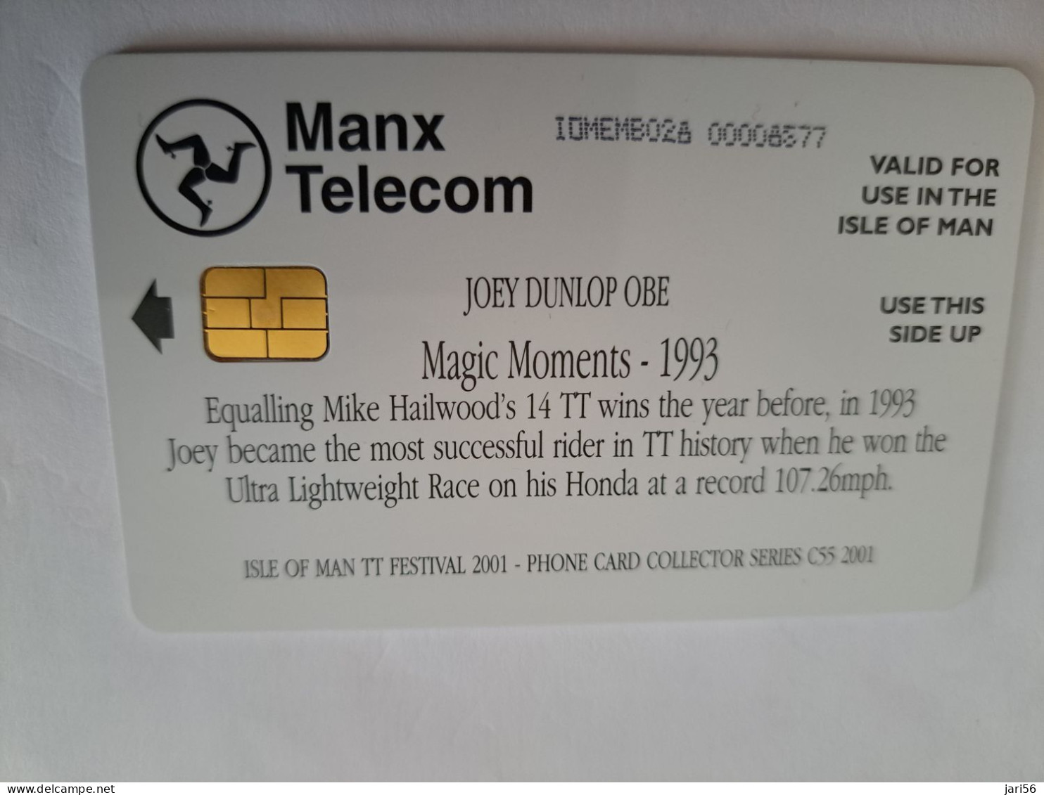 ISLE OF MAN 3 POUND  MANX TELECOM  33 UNITS / MOTOR /JOEY DUNLOP OBE / HONDA/ RACING            CHIP   ** 15107** - Man (Isle Of)