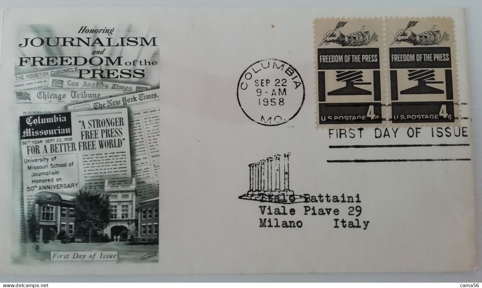 U.S.A. 1958 - Journalism And Freedom Of The Press FDC - 1951-1960