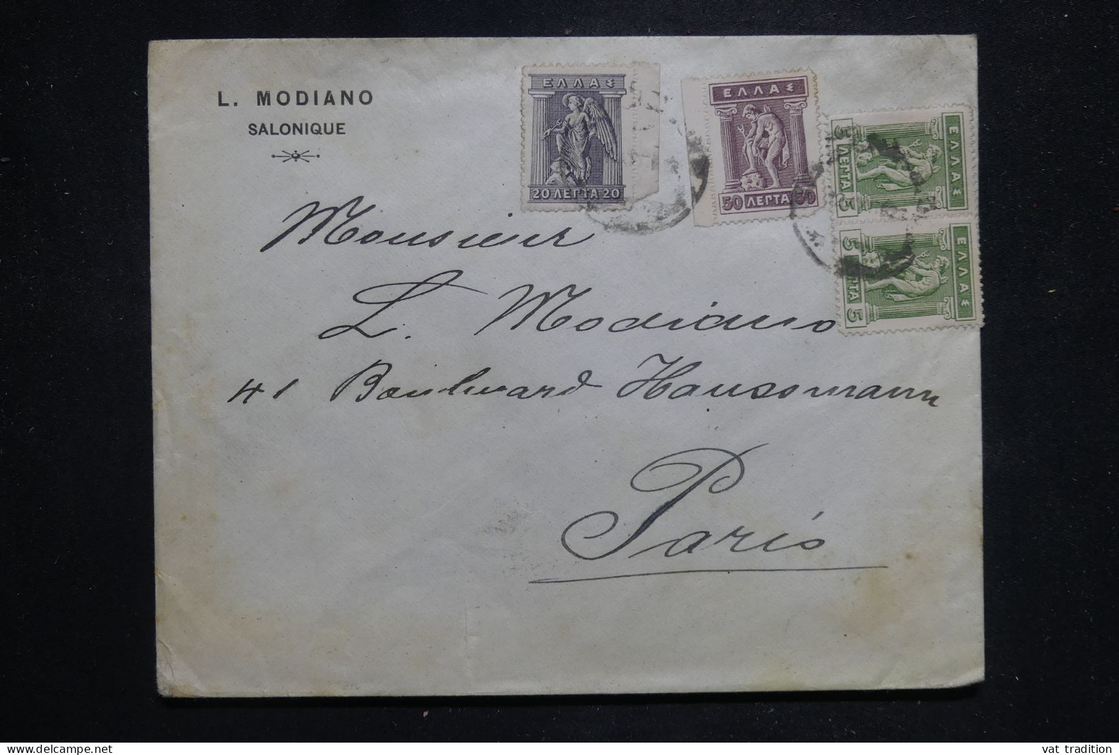 GRECE - Enveloppe Commerciale De Salonique Pour Paris En 192. - L 146799 - Storia Postale