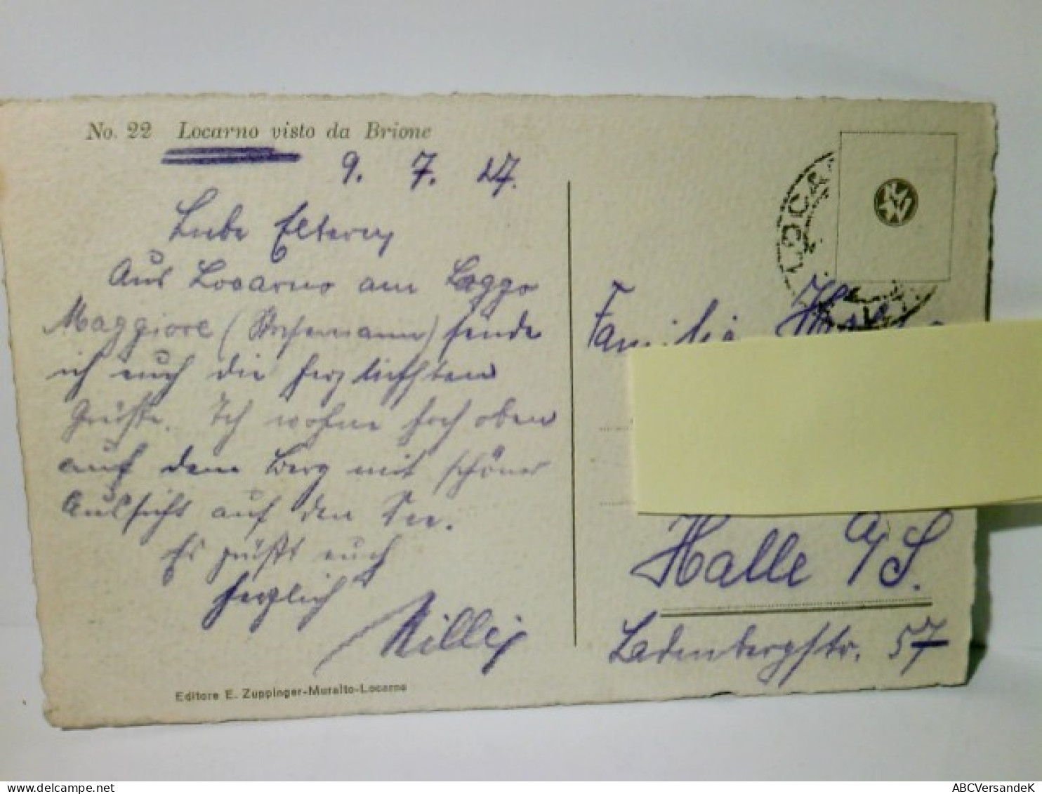 Locarno Visto Da Brione. Schweiz. Alte Ansichtskarte / Künstlerkarte Farbig, Gel. 1927. Blick über Ort, See U. - Brione Sopra Minusio