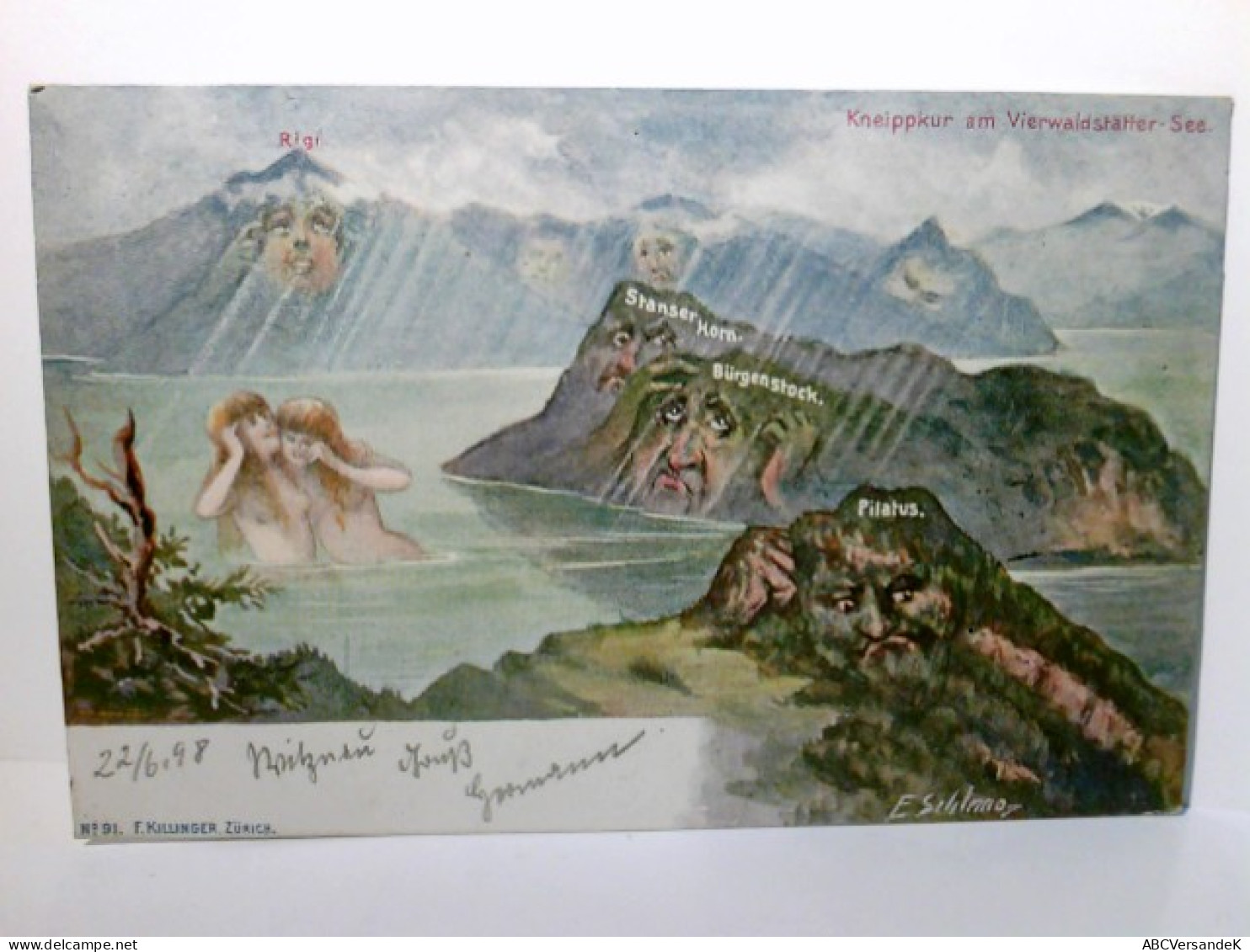 Kneippkur Am Vierwaldstätter - See. Schweiz. Alte Ansichtskarte / Lithographie / Künstlerkarte V. E. Schlemo ? - Wald