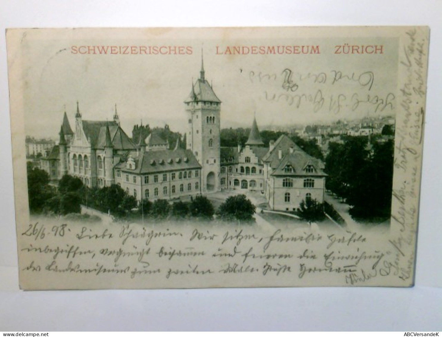 Zürich. Schweizerisches Landesmuseum. Alte Ansichtskarte / Lithographie S/w, Gel. 1898.  Blick über Gebäudekom - Risch-Rotkreuz