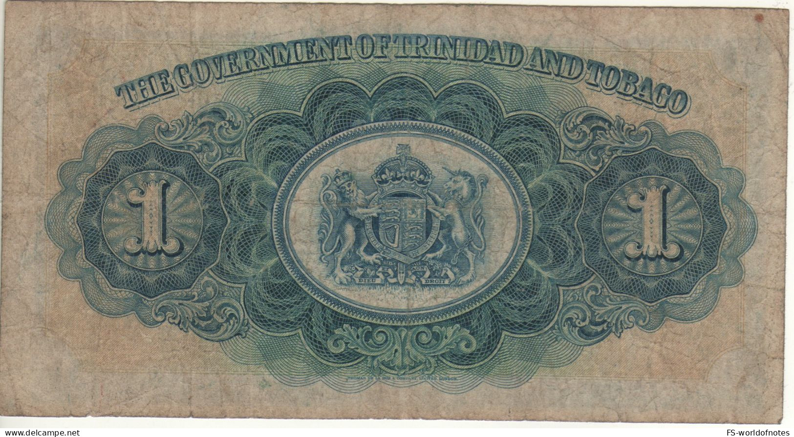 TRINIDAD & TOBAGO   $ 1   P5c   Dated 1.1.1943    (Salings Ships, Palm Tree + Arms At Back) - Trindad & Tobago