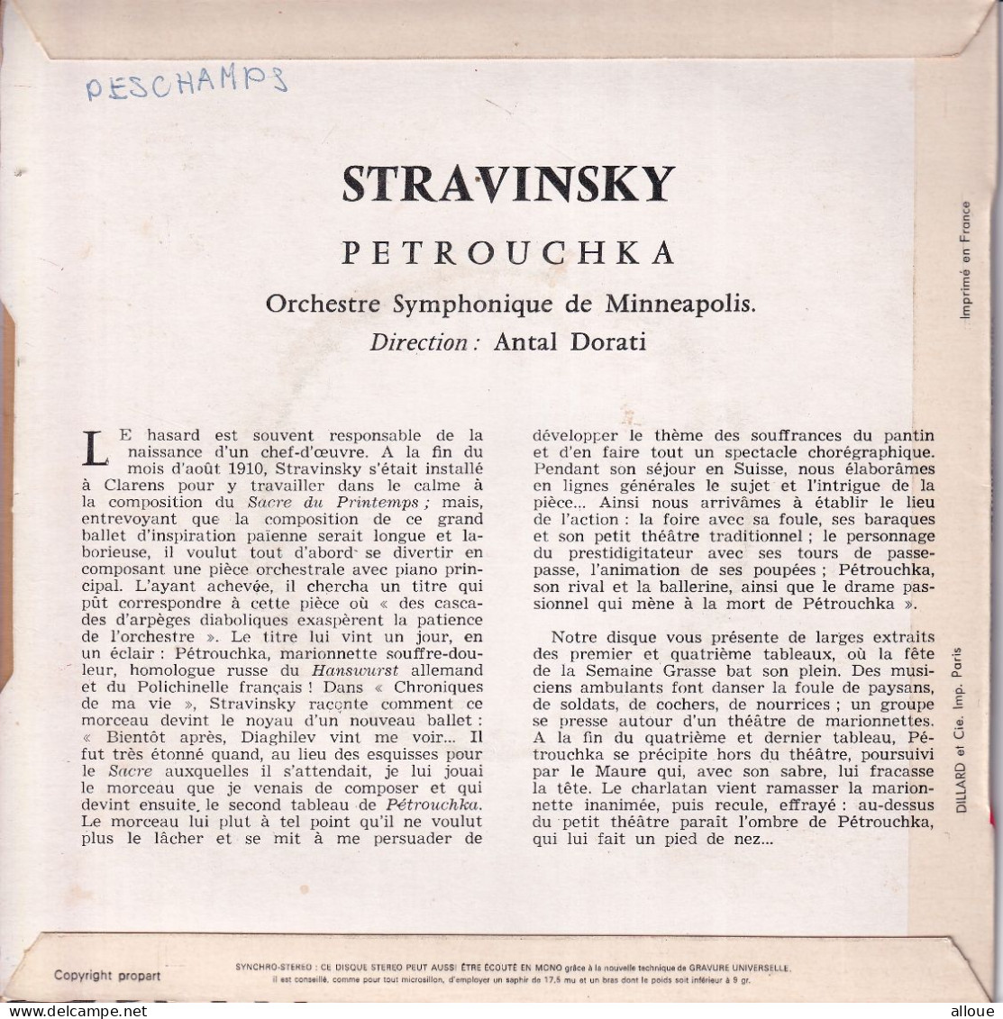 ANTAL DORATI Director Minneapolis Symphony Orchestra, Igor Stravinsky - FR EP - - Klassiekers