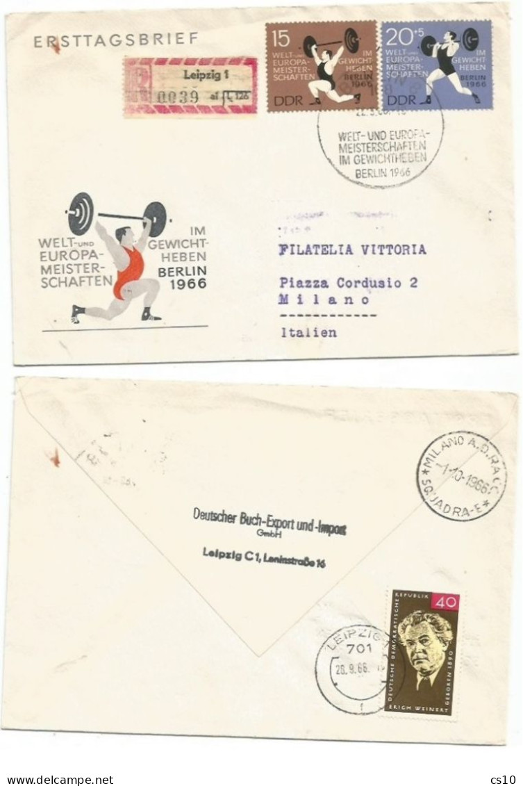 Weight Lifting Euro Tournament Berlin 1966 - DDR Issue On Reg.Official FDC Leipzig 22mar66 X Italy - Haltérophilie