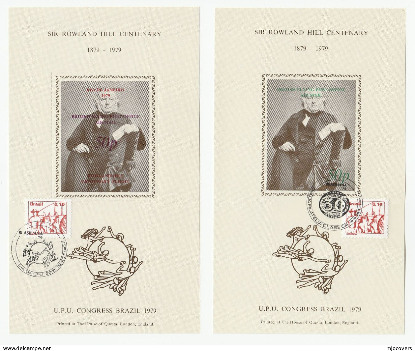 UPU CONGRESS - Pair Diff BRAZIL SOUVENIR SHEETS Rowland Hill 1979 Stamps - Storia Postale