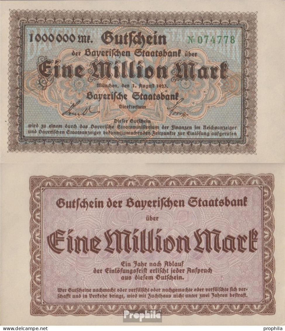 Bayern Inflationsgeld Bayerische Staatsbank Gebraucht (III) 1923 1 Million Mark - 1 Miljoen Mark