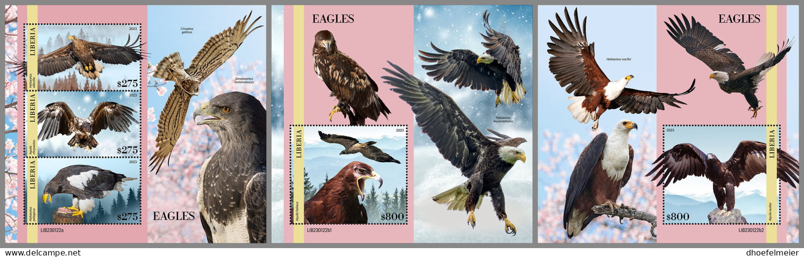 LIBERIA 2023 MNH Eagles Adler Aigles M/S+2S/S - IMPERFORATED - DHQ2335 - Aigles & Rapaces Diurnes