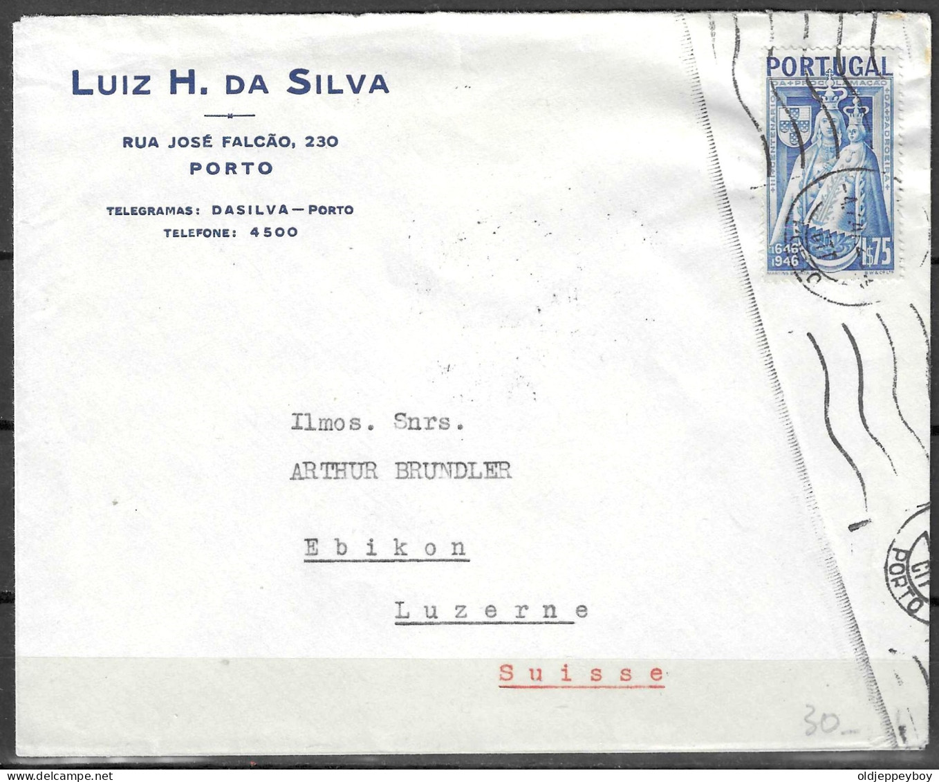 1946 PORTUGAL LUIZ H. DA SILVA PORTO  ENVELOPE COVER AIRMAIL TO LUZERNE  SUISSA SUISSE SWITZERLAND - Briefe U. Dokumente