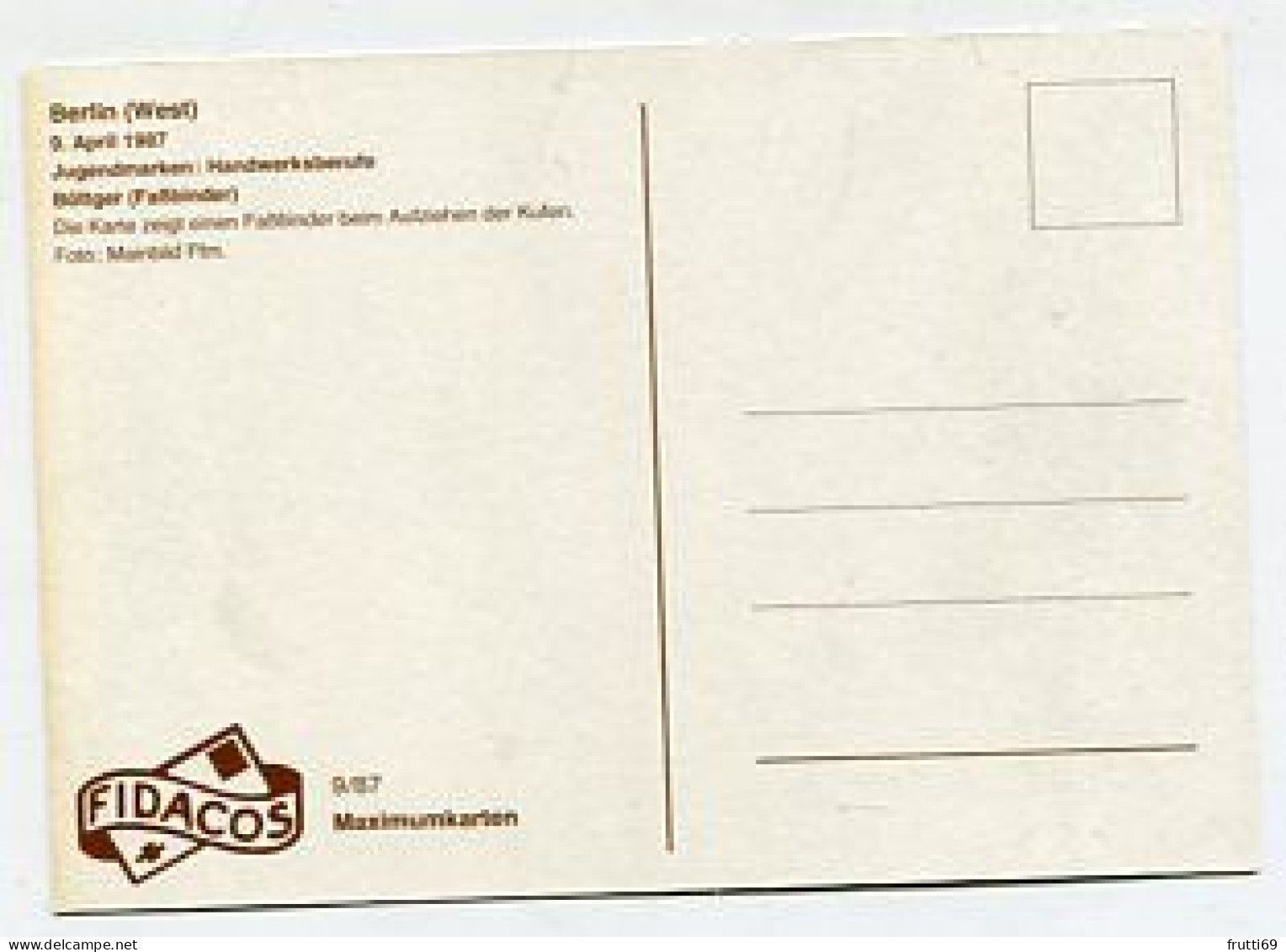 MC 158411 GERMANY BERLIN WEST - 1987 - Jugendmarken - Handwerksberufe - Böttger - Maximum Cards