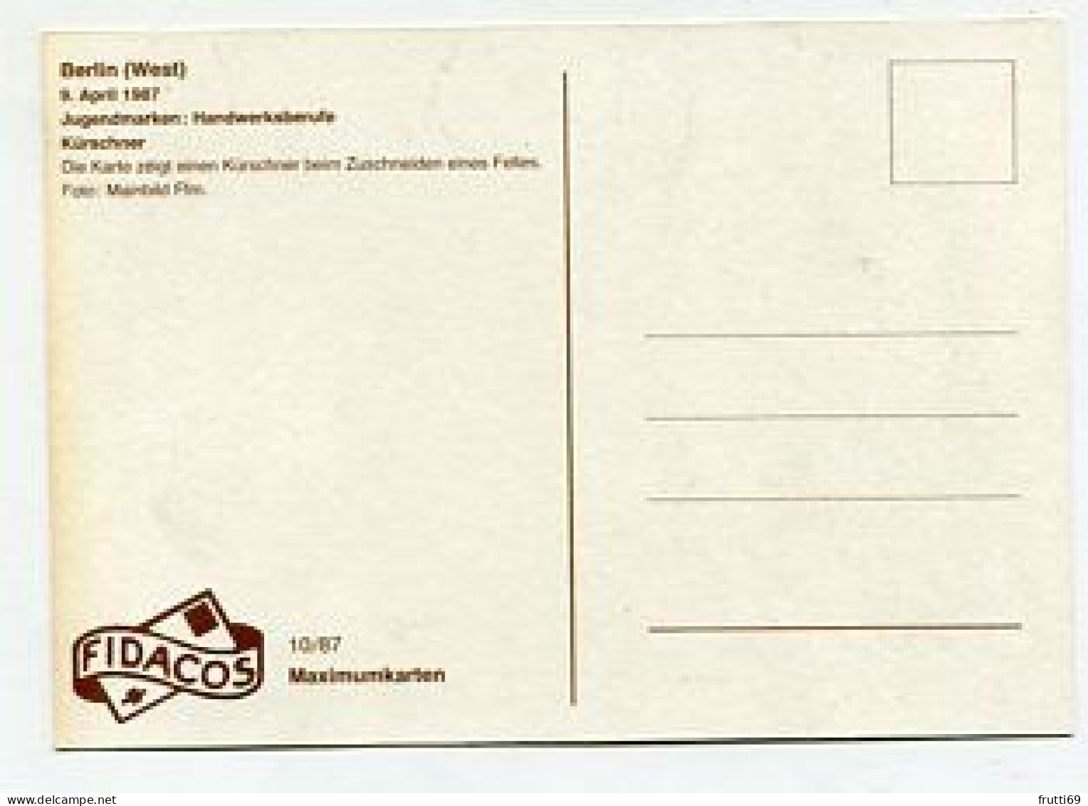 MC 158413 GERMANY BERLIN WEST - 1987 - Jugendmarken - Kürschner - Maximumkarten (MC)