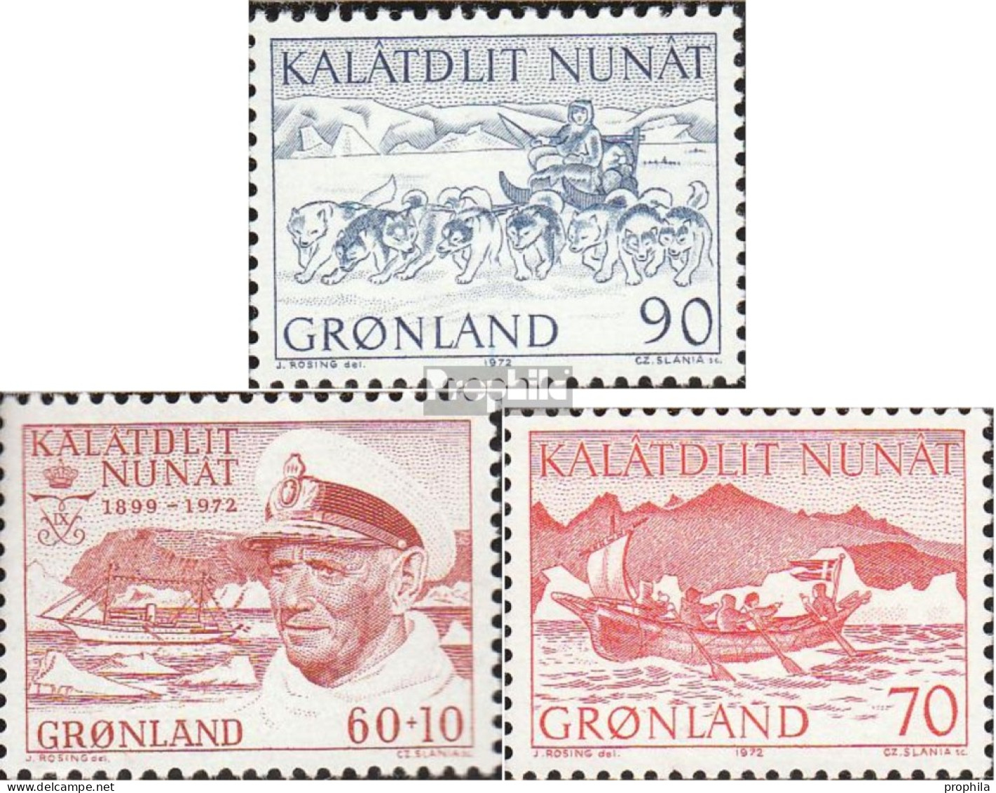 Dänemark - Grönland 80,81,82 (kompl.Ausg.) Jahrgang 1972 Komplett Postfrisch 1972 Postbeförderung, Frederik IX. - Ungebraucht