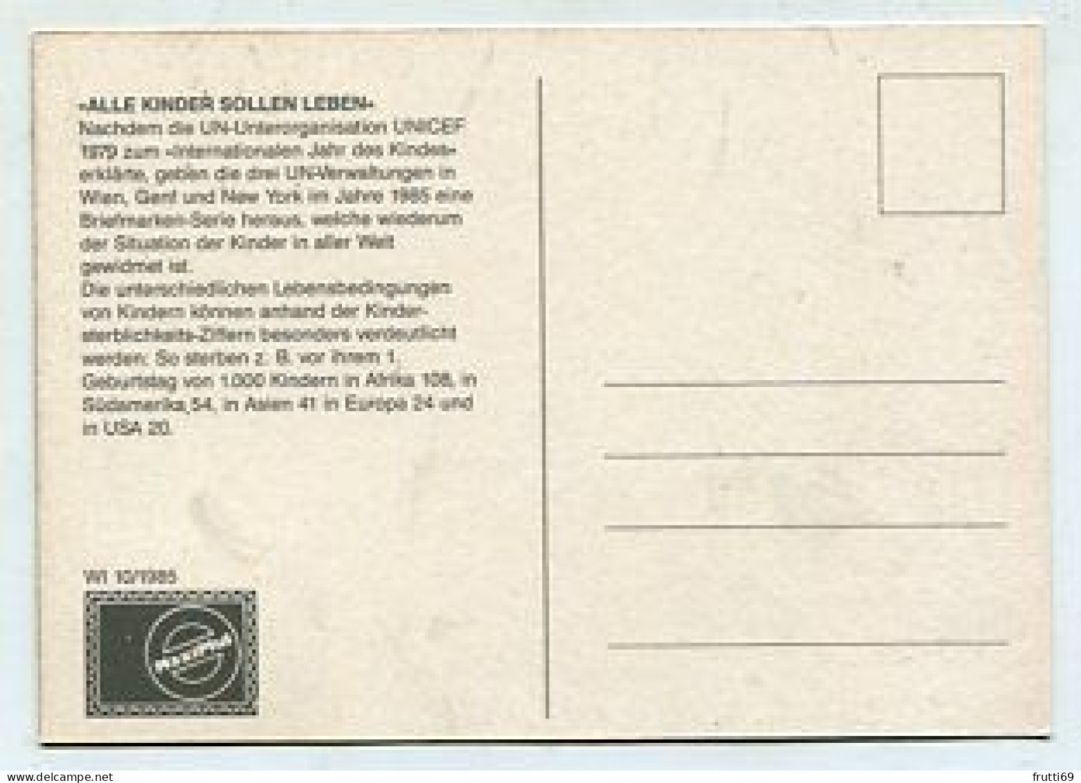 MC 158452 UNITED NATIONS - Wien - 1985 - Alle Kinder Sollen Leben - Tarjetas – Máxima