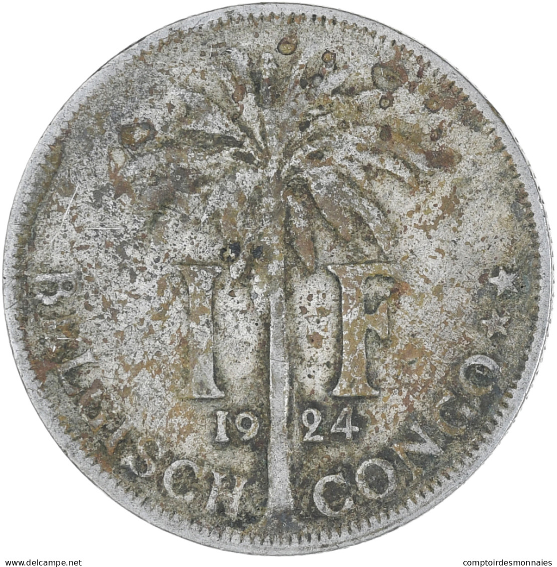 Monnaie, Congo Belge, Franc, 1924, B+, Cupro-nickel, KM:21 - 1910-1934: Alberto I