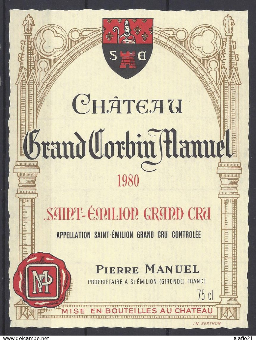 ETIQUETTE - SAINT-EMILION - Château Grand Corbin Manuel 1980 - Bordeaux