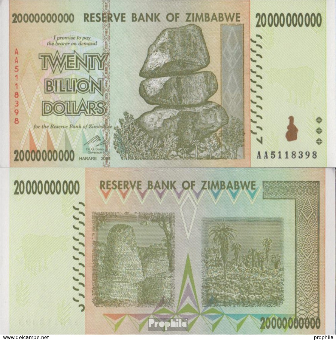 Simbabwe Pick-Nr: 86 Bankfrisch 2008 20 Billion Dollars - Zimbabwe